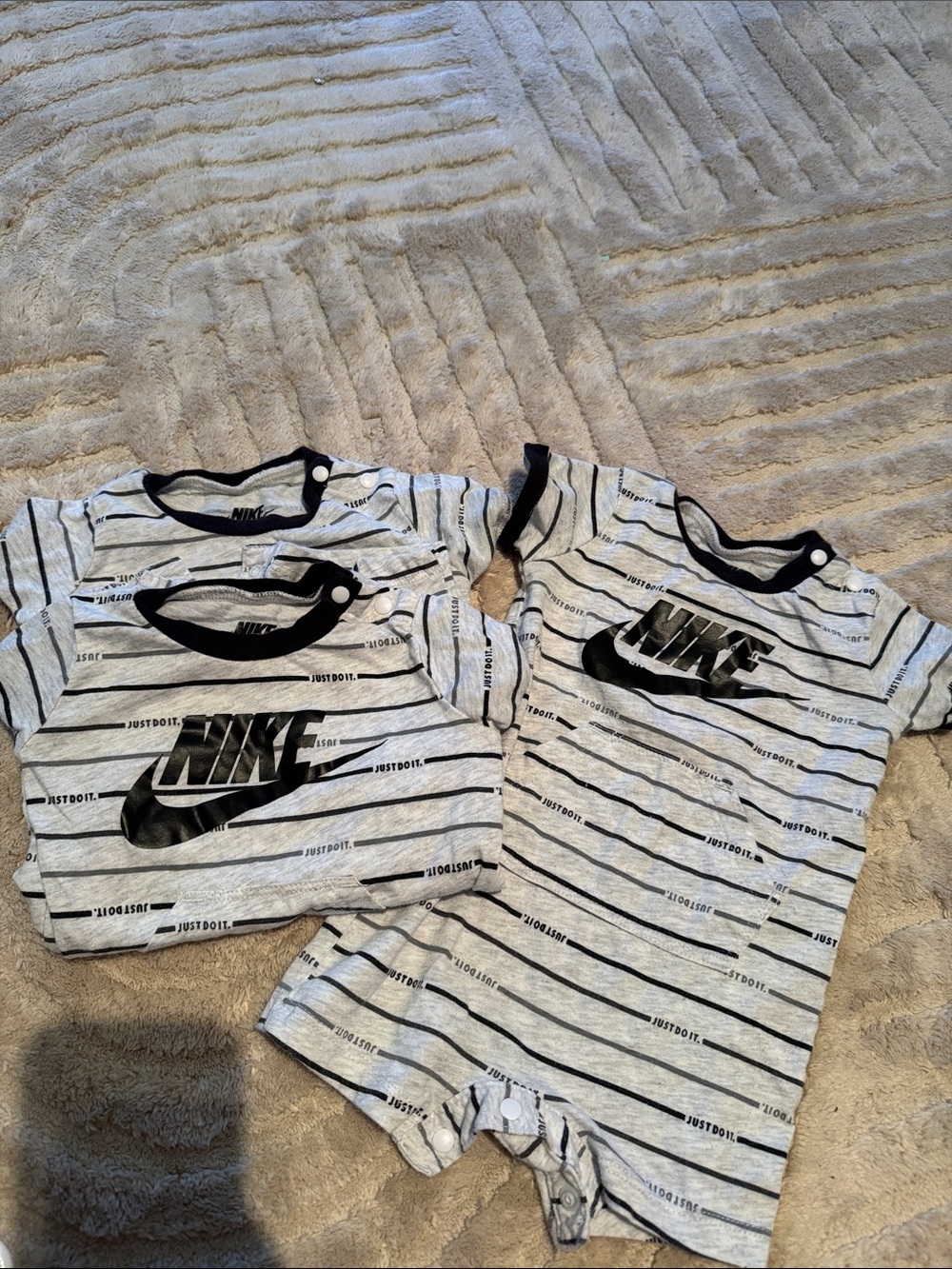 Nike Gray & Black Striped Short-Sleeve Romper Set